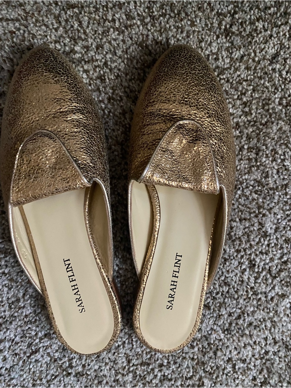 Sarah Flint Crackle Metallic Leather Slip-On Mules in Gold